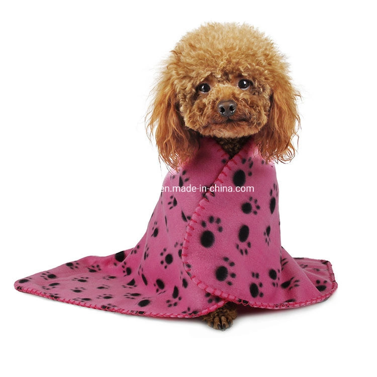 Pet Blanket for Dog Cat Animal Fleece Black Paw Print Warm Sleep Mat Fabric Indoors Outdoors Wbb10698