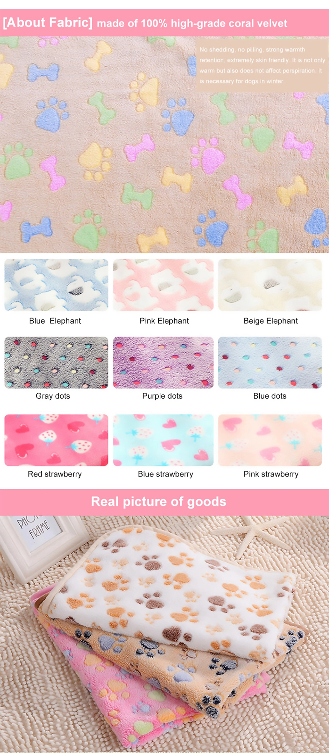 Soft and Comfortable Warm Heart Pattern Coral Fleece Pet Blanket