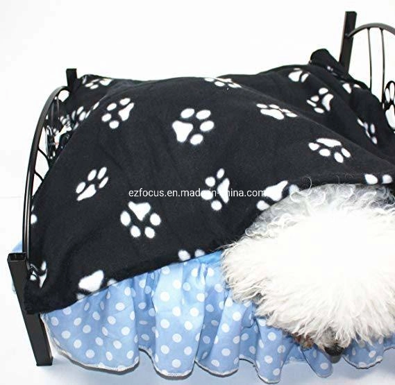 Pet Blanket for Dog Cat Animal Fleece Black Paw Print Warm Sleep Mat Fabric Indoors Outdoors Wbb10698