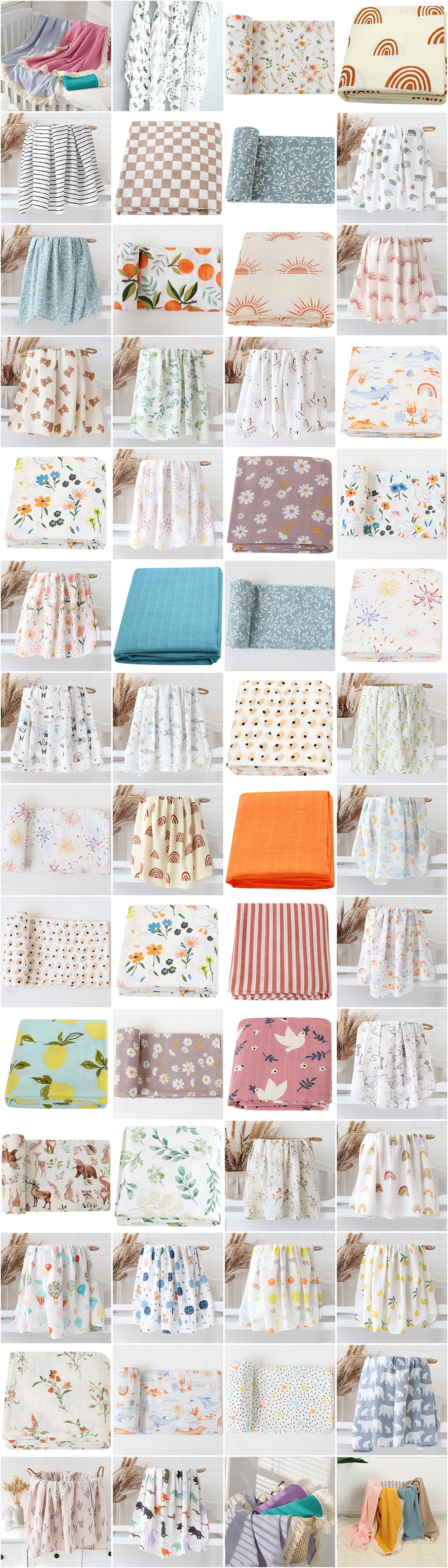 Muslin Cotton Baby Receiving Blanket with Fringe for Home Decor, Bed, Chair, Sofa, Gift