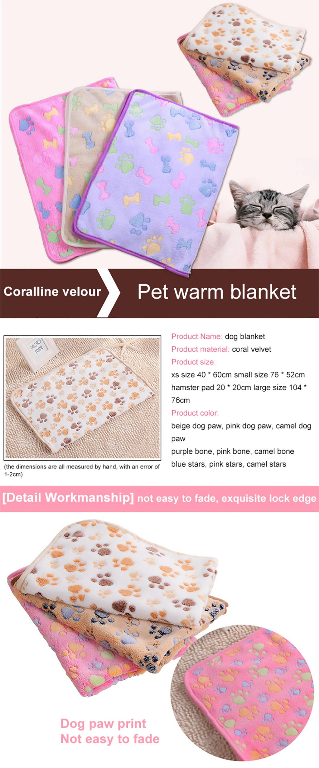 Soft and Comfortable Warm Heart Pattern Coral Fleece Pet Blanket