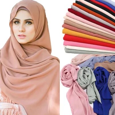 スカーフプリーツバブルシフォンイスラム教徒女性ヒジャブロングスカーフ